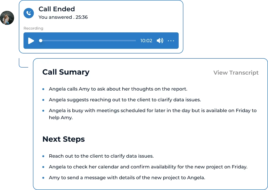 Call summaries & transcripts